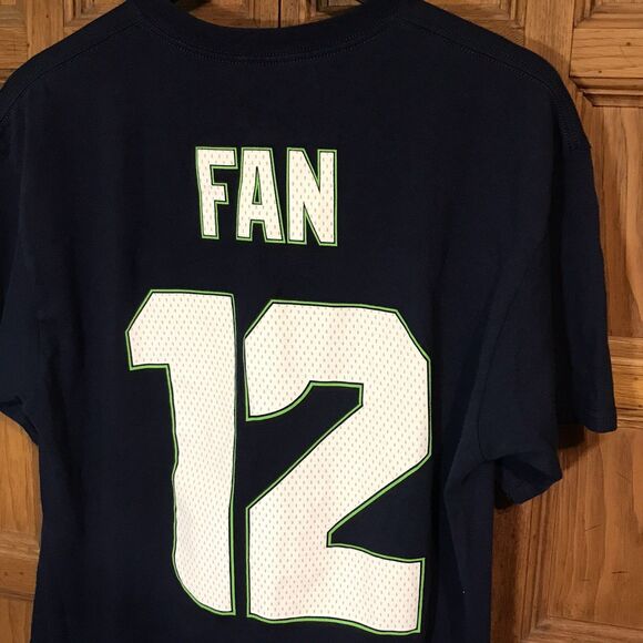 Seattle Seahawks NFL Navy Blue 12th Player FAN Adult Lg. Majestic Brand T Shirt - Picture 11 of 12